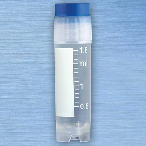 CryoCLEAR vials, 2.0mL, STERILE, External Threads, Assembled BLUE Screwcap with Co-Molded Thermoplastic Elastomer (TPE) Sealing Layer, Round Bottom, Self-Standing, Printed Graduations, Writing Space and Barcode, 50/Bag, 10