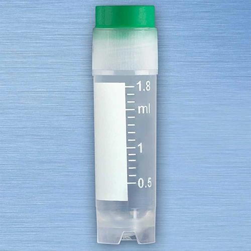 CryoCLEAR vials, 2.0mL, STERILE, External Threads, Assembled GREEN Screwcap with Co-Molded Thermoplastic Elastomer (TPE) Sealing Layer, Round Bottom, Self-Standing, Printed Graduations, Writing Space and Barcode, 50/Bag, 10