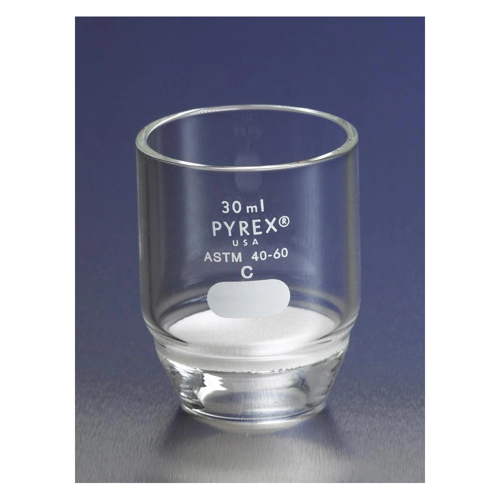 PYREX 30mL Low Form Gooch Crucible with 30mm Diameter Medium Porosity Fritted Disc