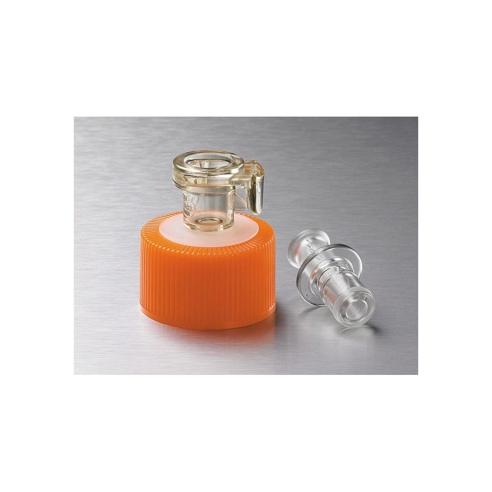Corning CellSTACK molded Aseptic Transfer Cap, 33mm HDPE Cap with a Female MPC 1/4in ID and Male MPC End Cap, Double bagged, Sterile, 1 per bag, 4 per case