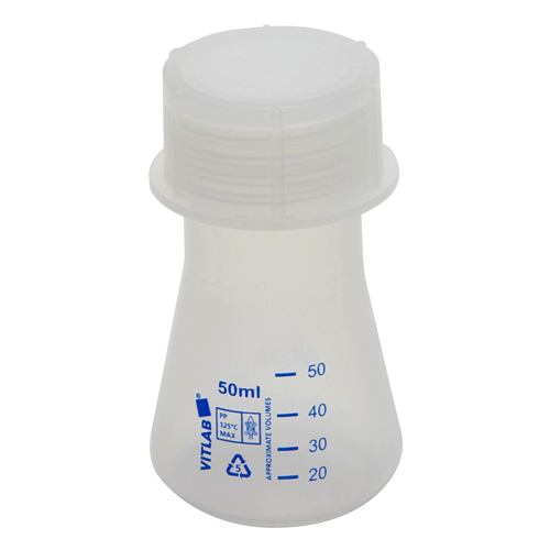Flask Erlenmeyer w Cap, PP 50mL, 6/CS