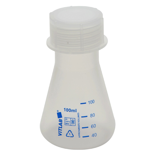 Flask Erlenmeyer w Cap, PP 100mL, 6/CS