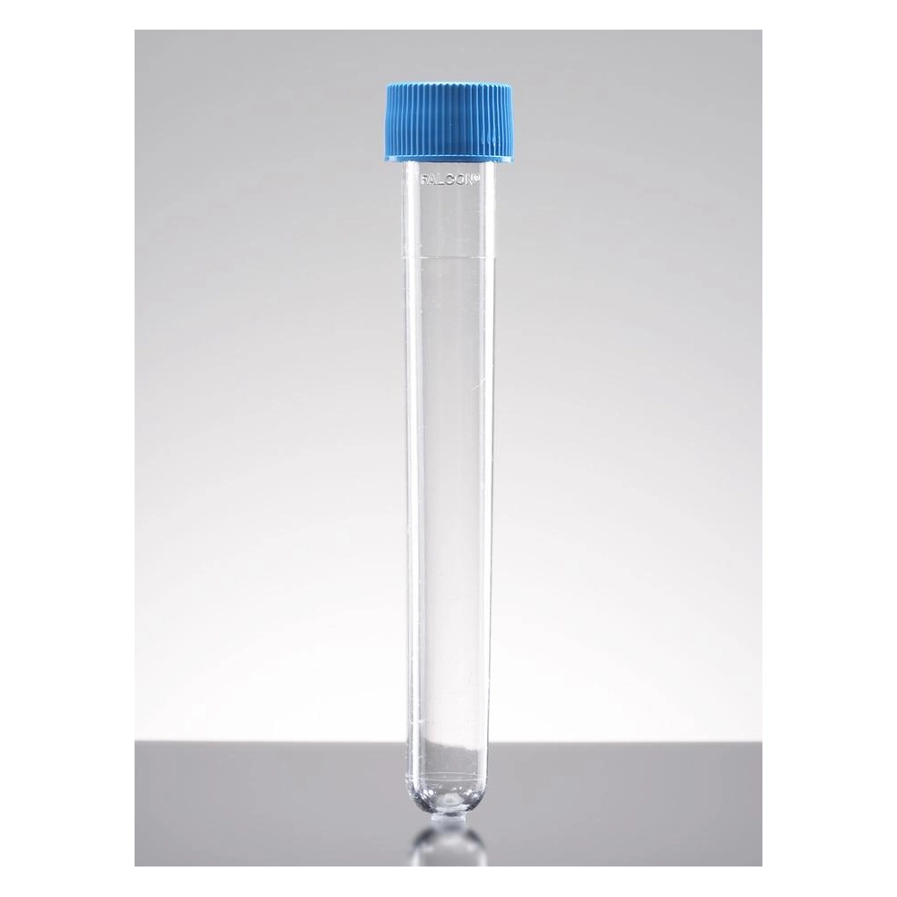 Falcon 8mL Round Bottom Polystyrene Test Tube, with Blue Screw Cap, Sterile, 125/Pack, 1000/Case