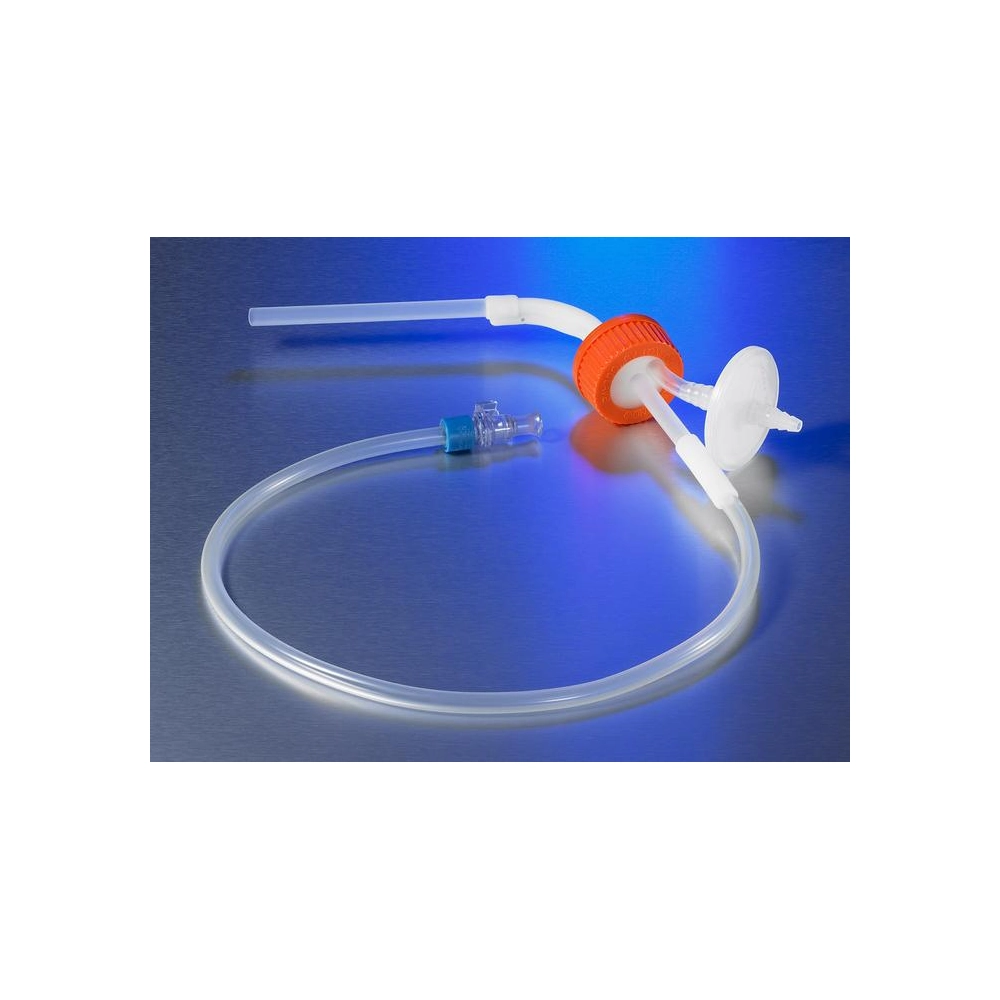 Disposable GL45 Aseptic Transfer Cap for 500mL Disposable Spinner Flask, 1/4" Dip Tube, 0.2µm Vent, Medical Grade Polycabonate, Sterile