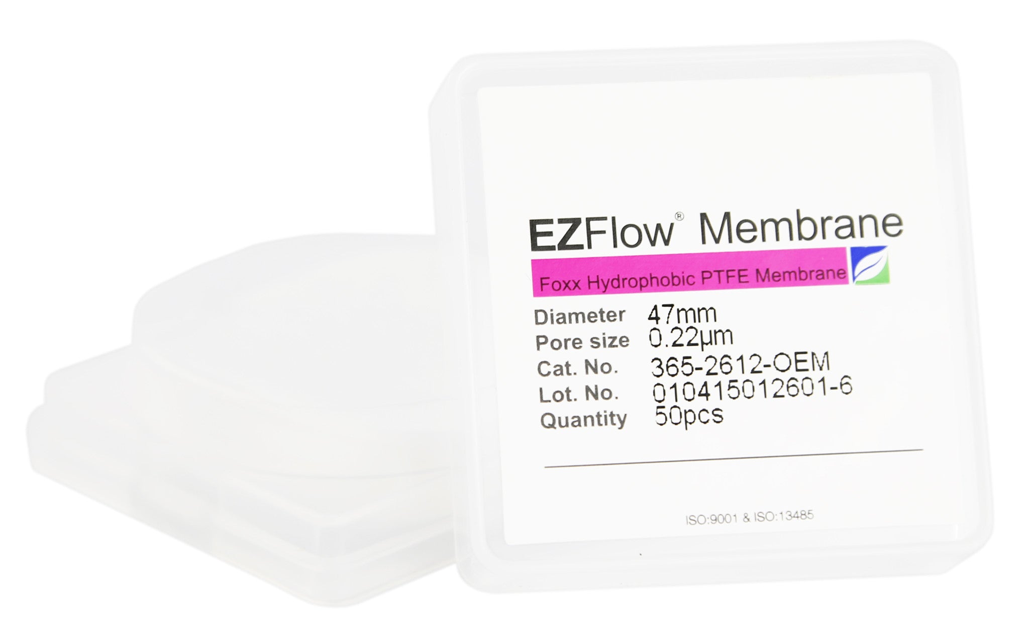 EZFlow® PTFE Hydrophobic Membrane Filters, 0.22 µm, 47 mm Diameter Filter Discs, 50/PK