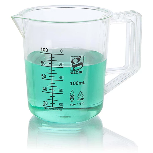 Beaker with Handle, Diamond Essentials, Low Form, Printed Graduations, PMP, 100mL, 1/Bag