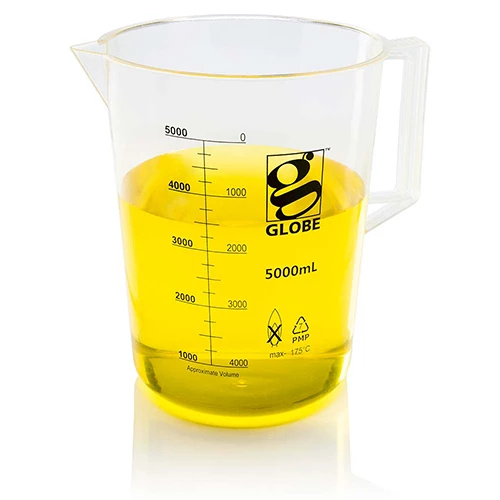 Beaker with Handle, Diamond Essentials, Low Form, Printed Graduations, PMP, 5000mL, 1/Bag