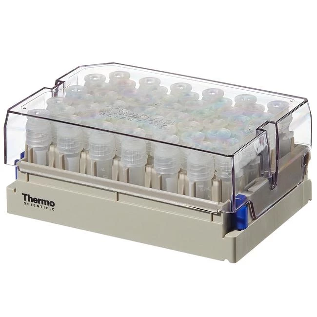 Thermo Scientific, Nunc 1.8ml Externally Threaded 2D tube with White patch and Graduations in Universal Latch Rack, 1 rack of 48 tubes/pack, 10 racks/case (480 tubes)