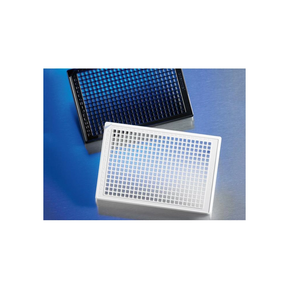 Corning 384 well Black with Clear Flat Bottom TC Treated Microplate, with Generic Barcodes, with Lid, Sterile, 100/case