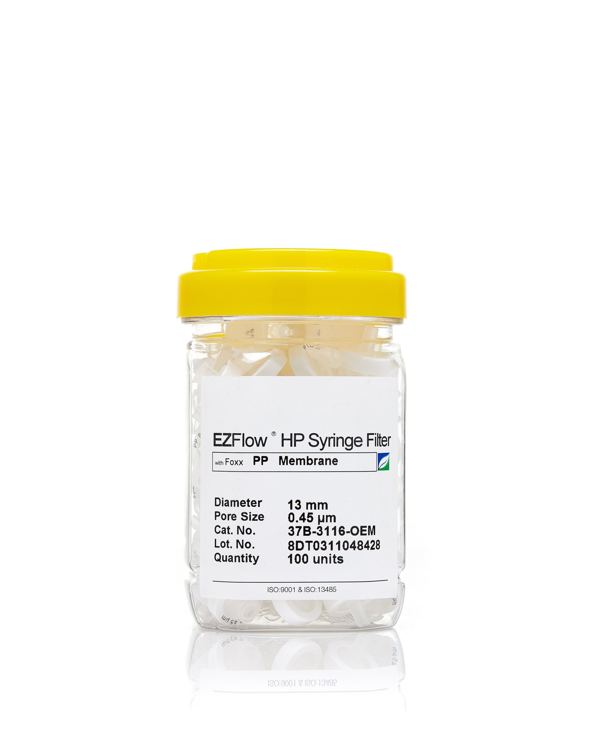 EZFlow® Non-Sterile Polypropylene (PP) Syringe Filters, 0.45 µm Pore Size Membrane for Prefiltration and Sample Prep, 13 mm, 100/PK