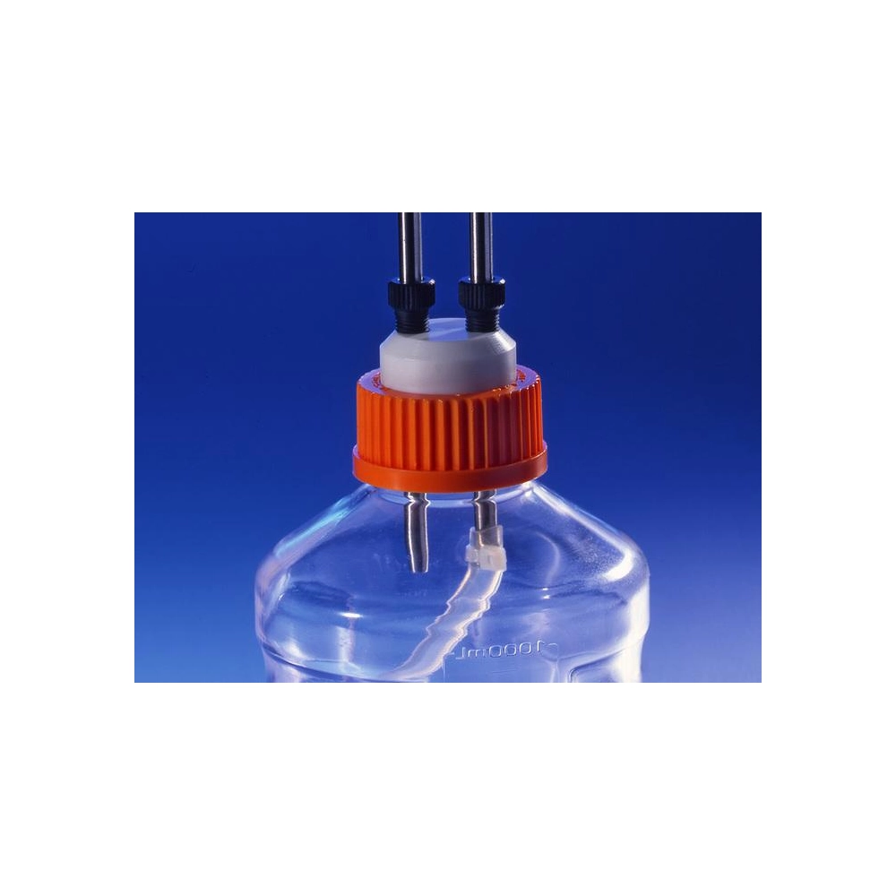 Corning 45mm Polypropylene Cap, Autoclavable with 2 Stainless Steel Tubing Ports