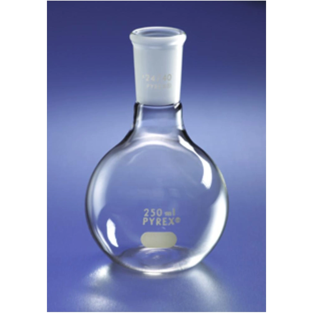 PYREX 250mL Short Neck Boiling Flask, Flat Bottom, 24/40 Standard Taper Joint