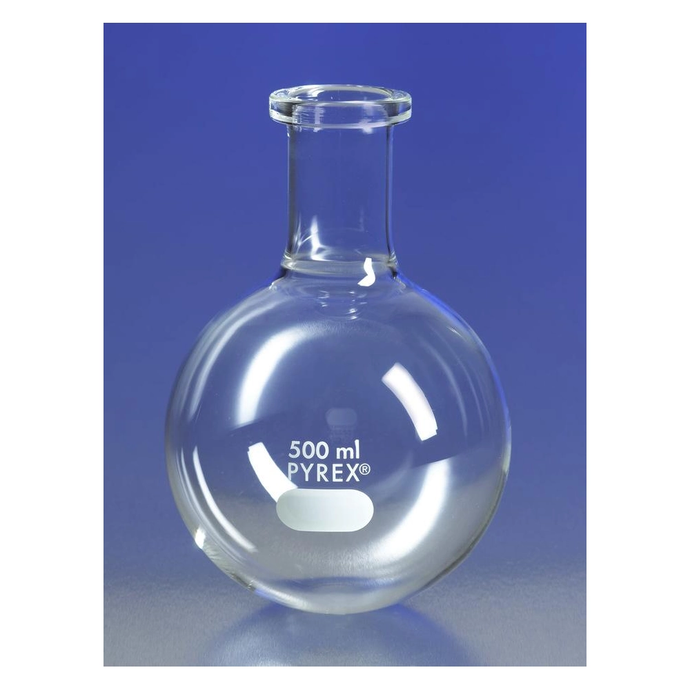 PYREX 500mL Short Ring Neck Boiling Flask, Round Bottom