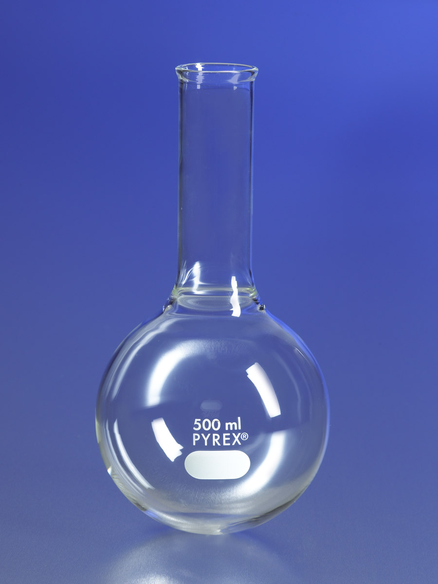 PYREX 250mL Long Neck Boiling Flask, Round Bottom, Tooled Mouth