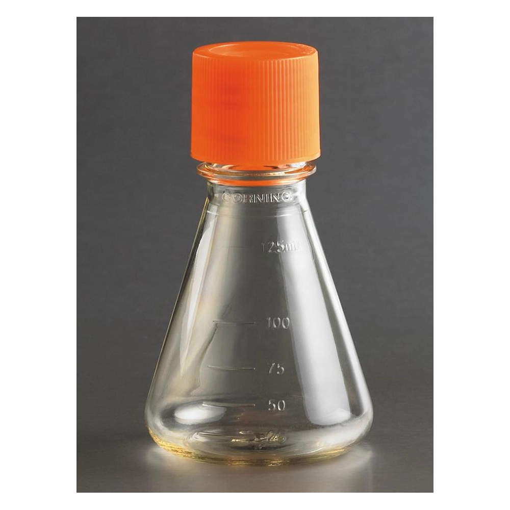 Corning 125mL Polycarbonate Erlenmeyer Shake Flask with Flat Cap,Sterile,1/bag,50/case