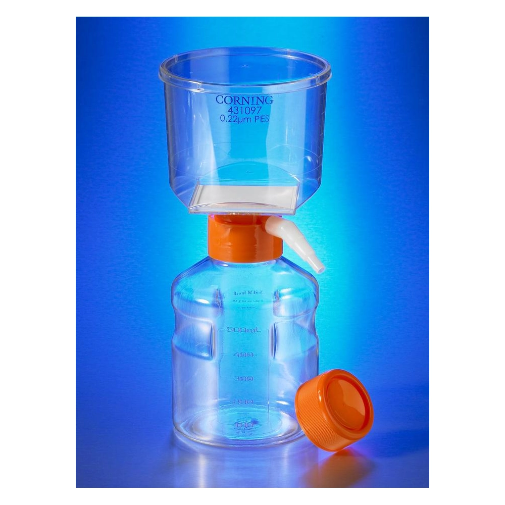 Corning 250mL Vacuum Filter/Storage Bottle System, 0.22Micrometer Pore, 19.6cm squared Cellulose Nitrate Membrane, Sterile, Individually Packaged, 12/Case