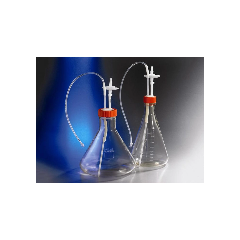 Corning 2L Polycarbonate Erlenmeyer Shake Flask with Aseptic Transfer Cap having a 1/8" Dip Tube with Male Luer Lok Disconnect and a 0.2µm Vent,Sterile, 1/bag,3/case