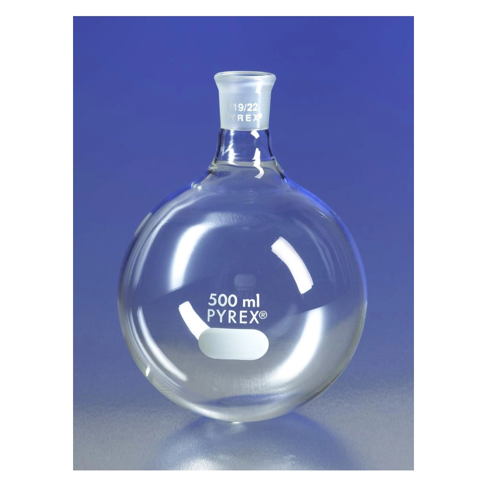 PYREX 50mL Short Neck Boiling Flask, Round Bottom, 19/38 Standard Taper Joint