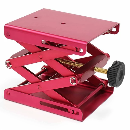 Lab Jack, Heavy Duty, Metal, Medium, Red, Base: 5.5" x 4.7" (140 x 120mm), Minimum Height: 2.3" (58mm), Maximum Height: 9.5" (242mm), Load Capacity: 110 lbs. (50 kgs) - CS/8