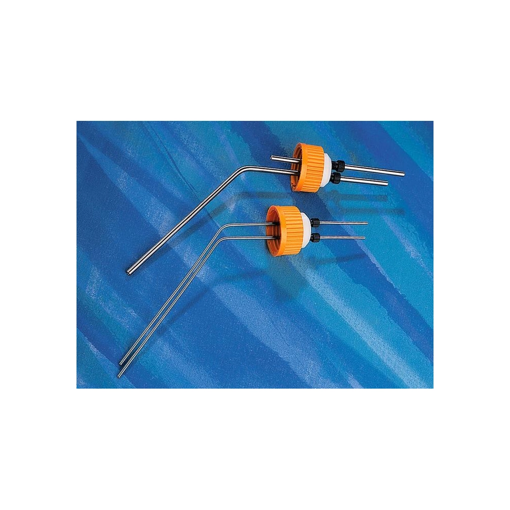 Reusable Spinner Flask Gas and Media Handling Fitting with Dual 1/8" Inlets (1 long, 1 short tube) for 1L Angled Sidearm Flasks