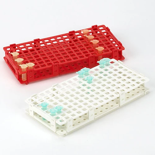 Rack, Snap Together, for 1.5mL and 2.0mL Microcentrifuge Tubes, Reinforced PP, 128-Place, Red - CS/8