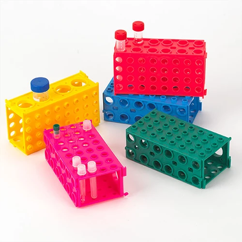 TUFFBLOK Tube Rack, 4-Way, PP, Link Together, Yellow, 5/Pack - PK/1