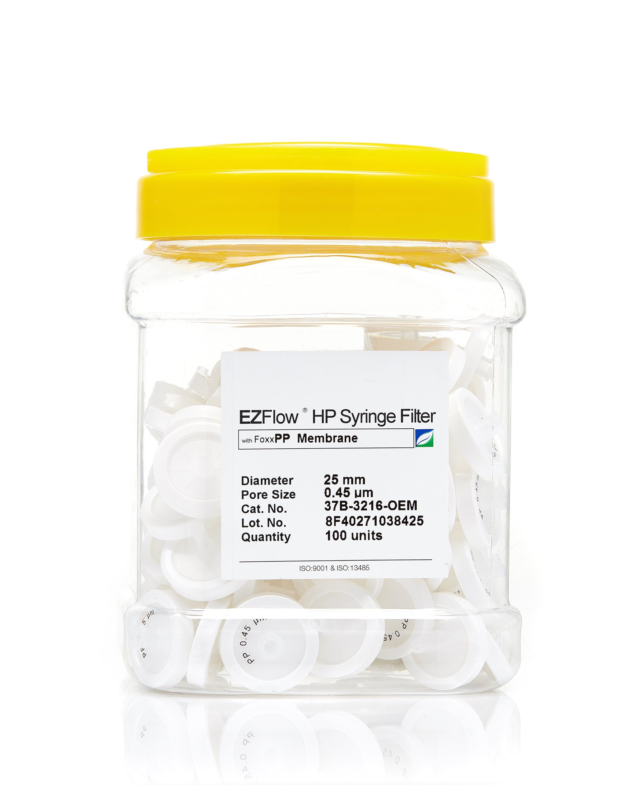 EZFlow® Non-Sterile Polypropylene (PP) Syringe Filters, 0.45 µm Pore Size Membrane for Prefiltration and Sample Prep, 25 mm, 100/PK