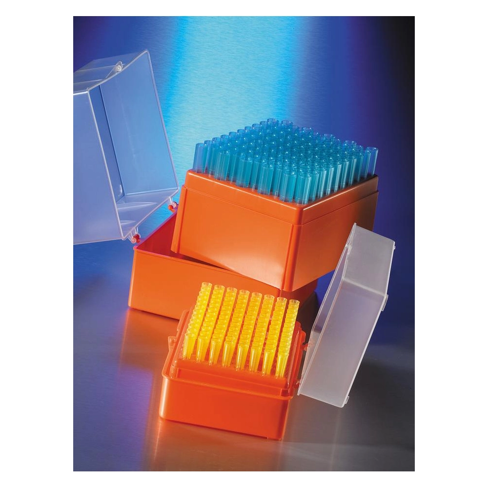 Corning 1-200µL Universal Fit Hinged Racked Pipet Tips, Graduated, Yellow, Sterile, 10 Racks/Case., 960 Tips/Case.