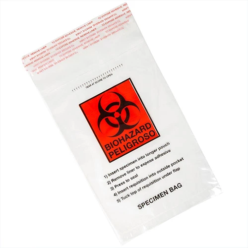 Bag, Biohazard Specimen Transport, 6" x 9", Glue Seal with Document Pouch, 100/Pack, 10 Packs/Unit