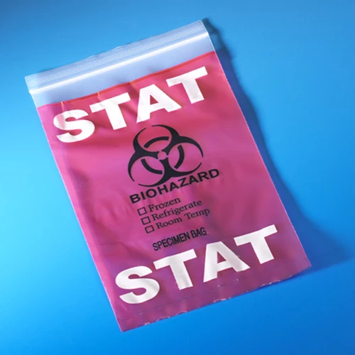 Bag, STAT Red Specimen Transport, 6" x 9", Ziplock with Document Pouch