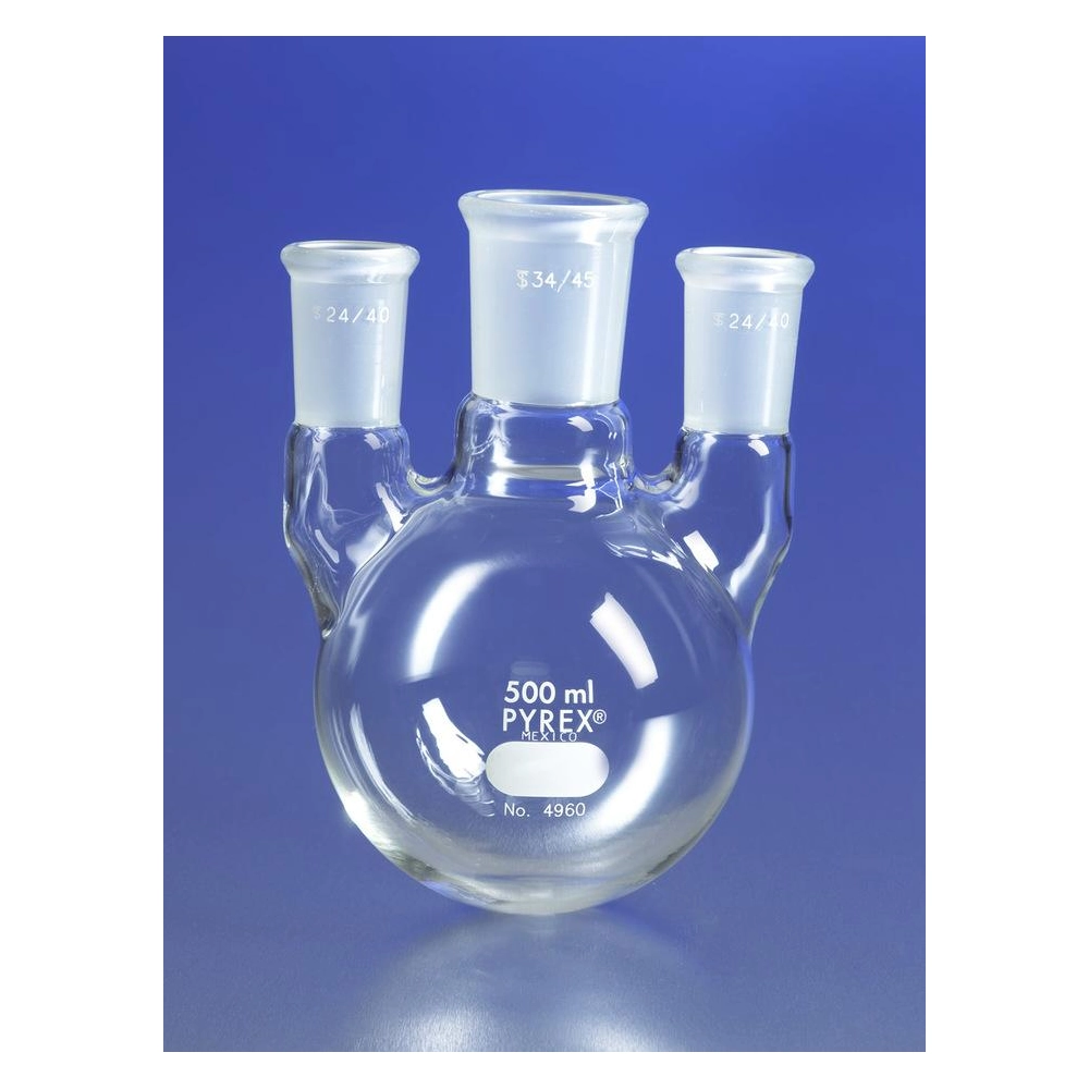 PYREX 1L Three Neck Distilling Flask with Vertical Neck Standard Taper Joints