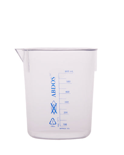 Abdos Printed Tapered Beakers, TPX Polymethyl pentene (PMP) 500 mL, 6/CS