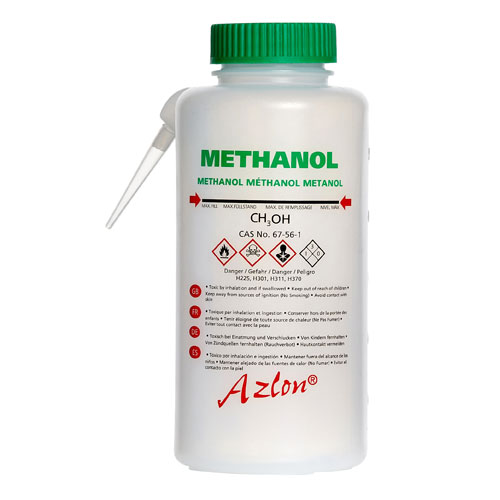 Washbottle Integ GHS Methanol, LDPE 500mL, 5/CS