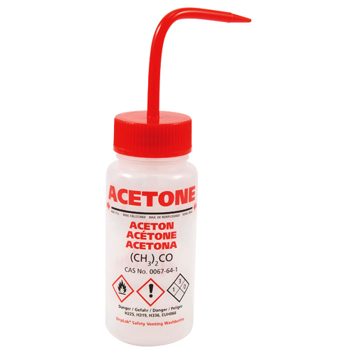 Washbottle GHS WM Acetone, LDPE 250mL, 5/CS