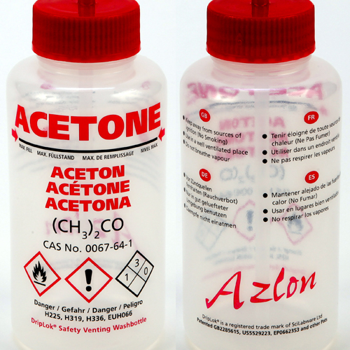 Washbottle GHS WM Acetone, LDPE 500mL, 5/CS