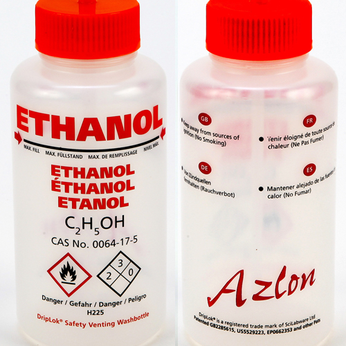 Washbottle GHS WM Ethanol, LDPE 500mL, 5/CS