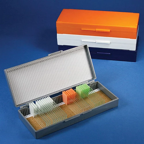Slide Box for 100 Slides, Cork Lined, Stainless Steel Lock, Gray - CS/50