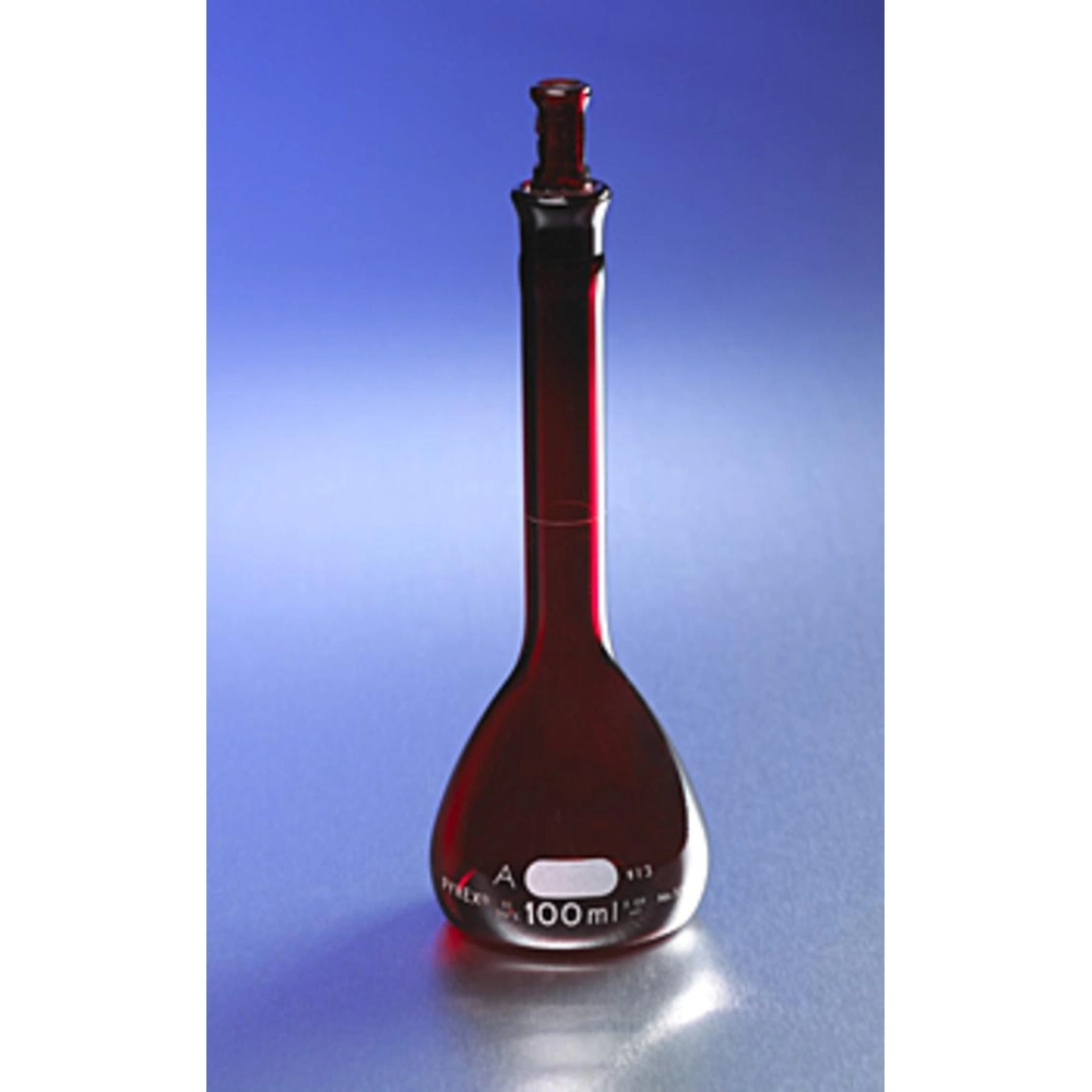 PYREX Low Actinic 25mL Class A Volumetric Flask with Glass Standard Taper Stopper
