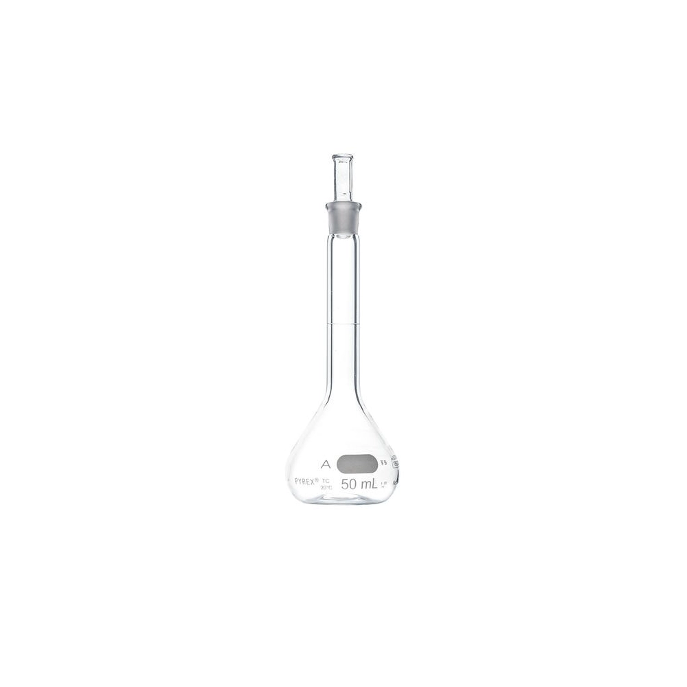 PYREX 50mL Class A Volumetric Flasks with PYREX Glass Standard Taper Stopper
