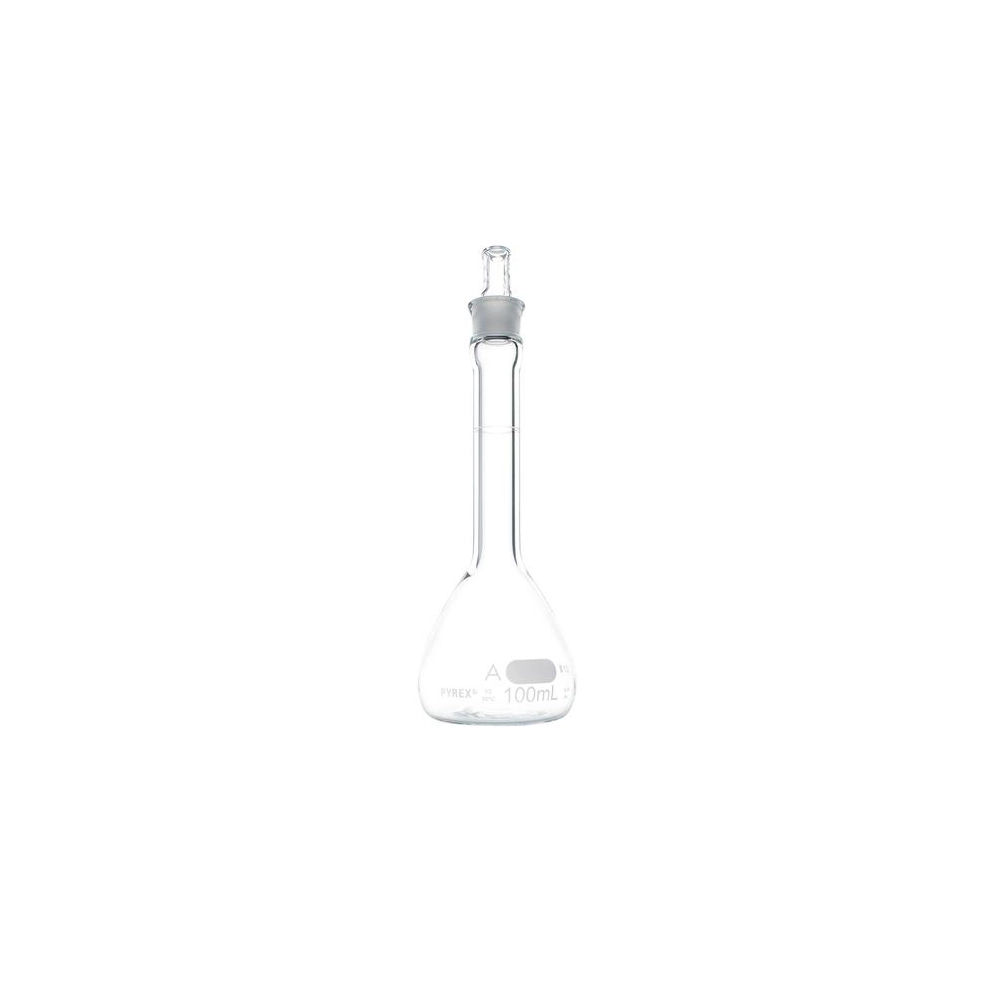 PYREX 100mL Class A Certified and Serialized Volumetric Flasks, with Glass Standard Taper Stopper