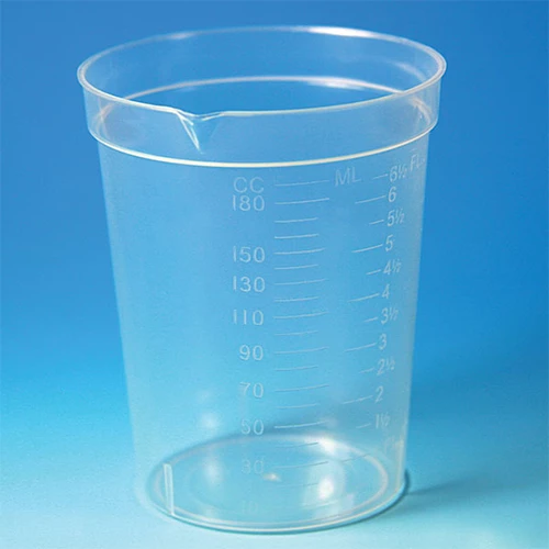 Specimen Container, 6.5oz, with Pour Spout, PP, Graduated, 25/Pack, 20 Packs/Unit