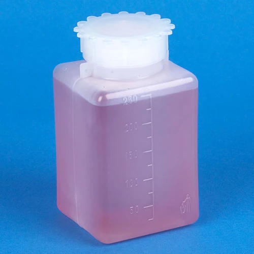 Bottle with Screwcap, Wide Mouth, Square, Graduated, PE (Cap: PP), 250mL