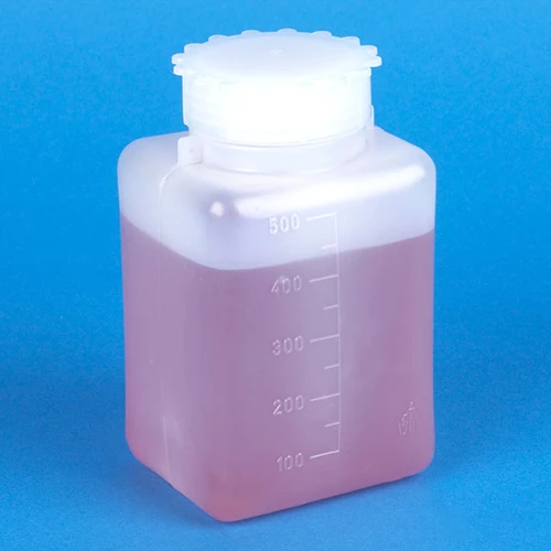 Bottle with Screwcap, Wide Mouth, Square, Graduated, PE (Cap: PP), 100mL