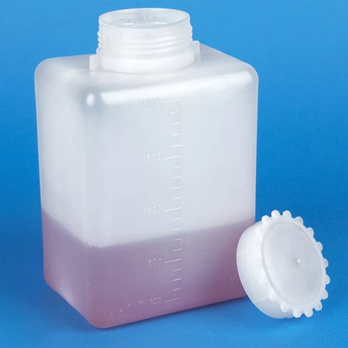 Bottle with Screwcap, Wide Mouth, Square, Graduated, PE (Cap: PP), 2000mL, 20/Bag, 2 Bags/Unit