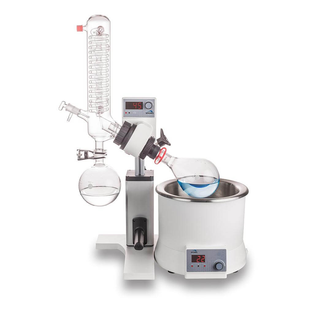 SCI100-S Rotary Evaporator including vertical coiled condenser, 5L bath, 1000ml evaporating flask NS 29/32 and 1000ml receiving flask KS 35/20, 220-240V, 50/60Hz, Euro Plug