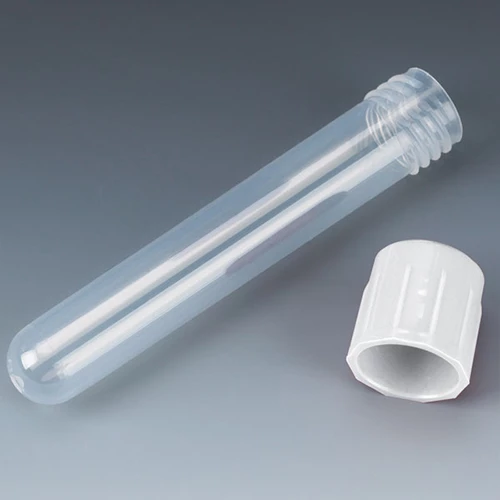 Test Tube with Attached White Screw Cap, 12 x 75mm (5mL), PP, 250/Bag, 4 Bags/Unit