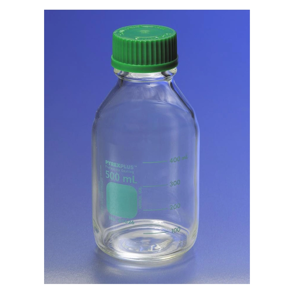PYREXPLUS PVC-Coated 250mL Round Media Storage Bottles, with GL45 Screw Cap