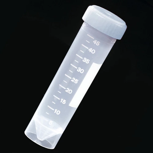 Transport Tube, 50mL, with Separate Natural Screw Cap, PP, Printed Graduations, Conical Bottom, Self-Standing ** METAL-FREE **