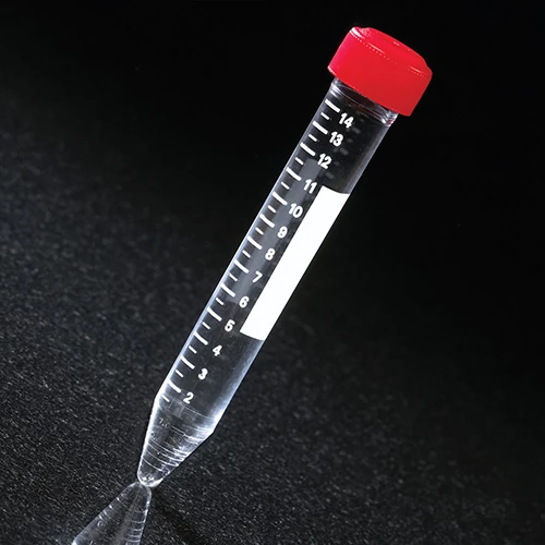 Centrifuge Tube, 15mL, Attached Red Screw Cap, Acrylic, Printed Graduations, STERILE, 50/Rack, 10 Racks/Unit