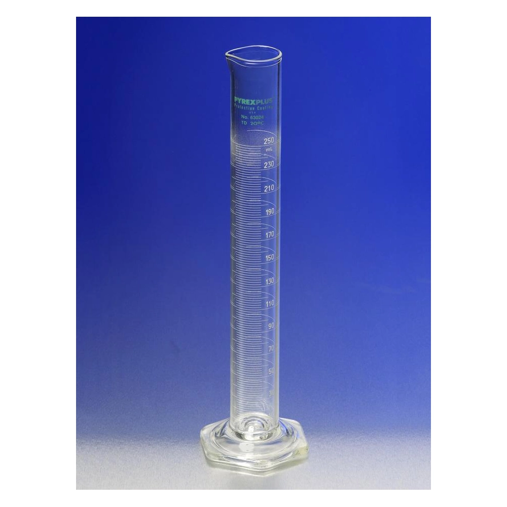 PYREXPLUS Coated 500mL Single Metric Scale Cylinders, White Graduations, TD